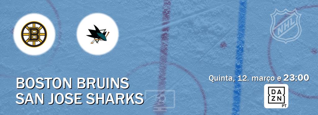 Jogo entre Boston Bruins e San Jose Sharks tem emissão DAZN (quinta, 12. março e  23:00).