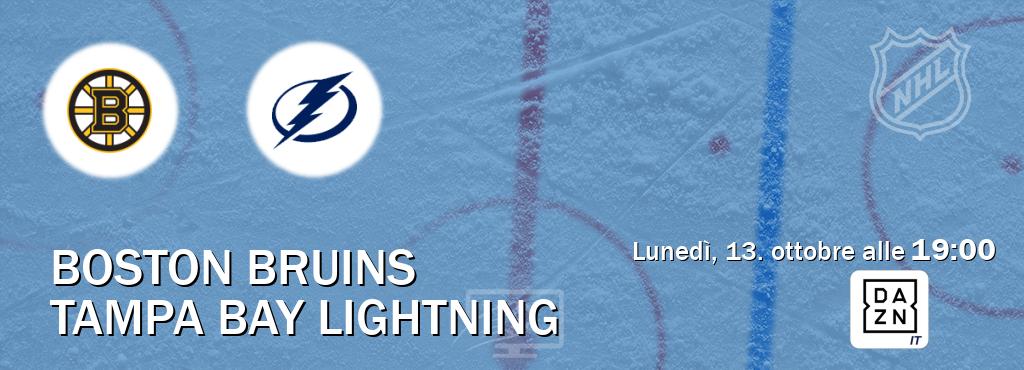 Il match Boston Bruins - Tampa Bay Lightning sarà trasmesso in diretta TV su DAZN Italia (ore 19:00) Il match Boston Bruins - Tampa Bay Lightning sarà trasmesso in diretta TV su DAZN Italia (ore 19:00)