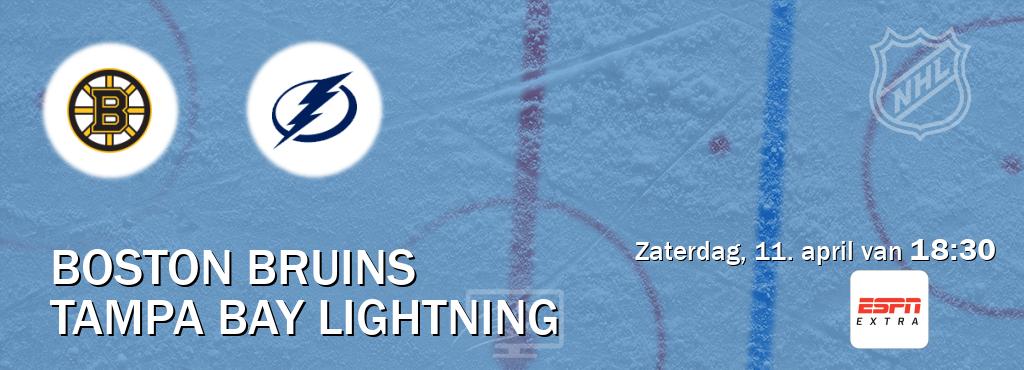 Wedstrijd tussen Boston Bruins en Tampa Bay Lightning live op tv bij ESPN Extra (zaterdag, 11. april van 18:30). Wedstrijd tussen Boston Bruins en Tampa Bay Lightning live op tv bij ESPN Extra (zaterdag, 11. april van 18:30).