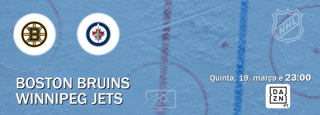 Jogo entre Boston Bruins e Winnipeg Jets tem emissão DAZN (quinta, 19. março e  23:00).
