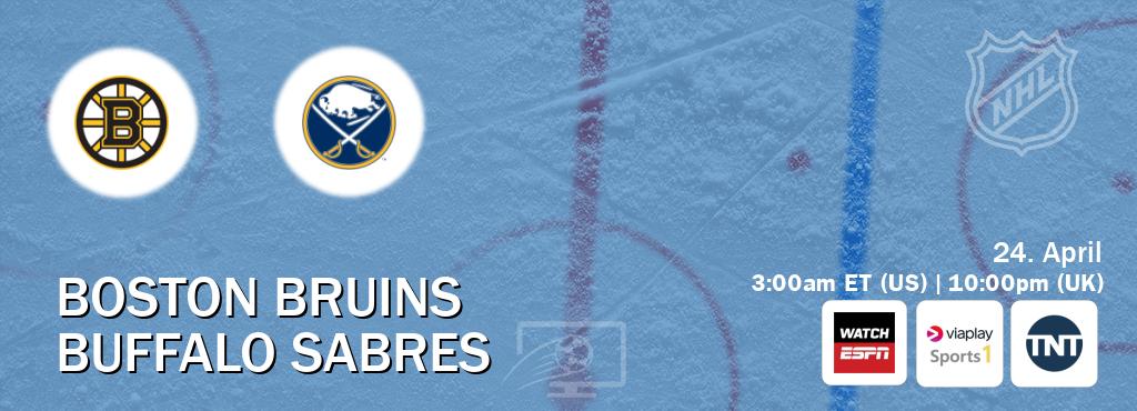 You can watch game live between Boston Bruins and Buffalo Sabres on WatchESPN(AU), Viaplay Sports 1(UK), TNT(US).