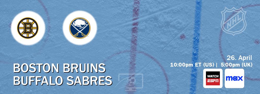 You can watch game live between Boston Bruins and Buffalo Sabres on WatchESPN(AU) and Max(US).