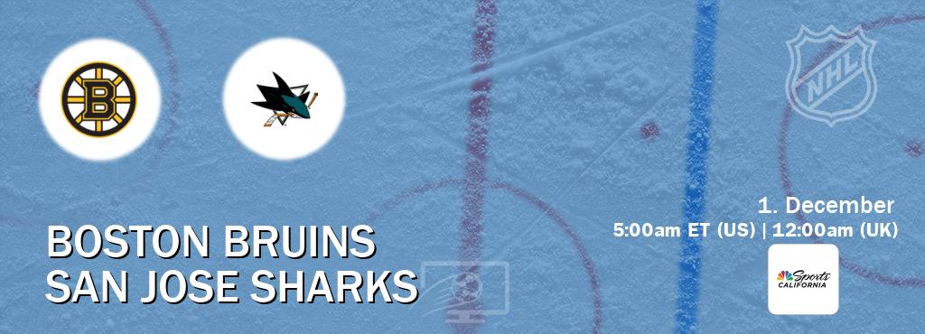 You can watch game live between Boston Bruins and San Jose Sharks on NBCS California(US).