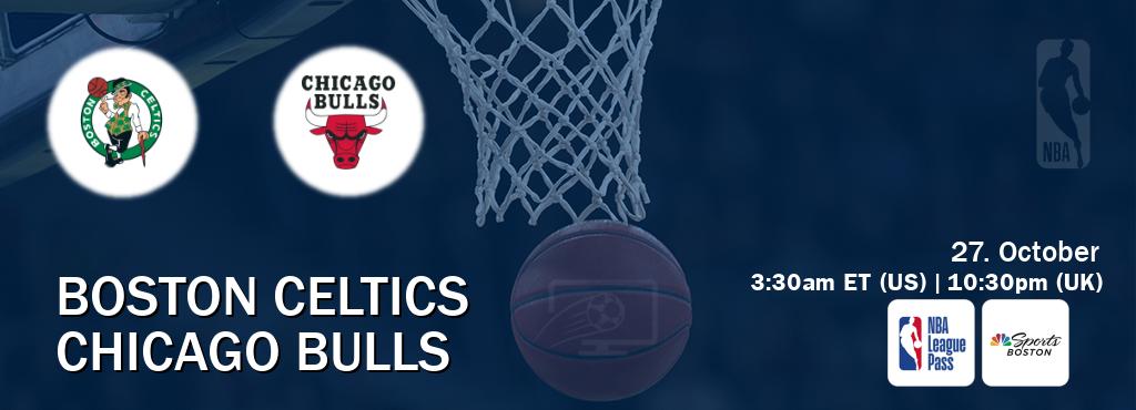 You can watch game live between Boston Celtics and Chicago Bulls on NBA League Pass and NBCS Boston(US). You can watch game live between Boston Celtics and Chicago Bulls on NBA League Pass and NBCS Boston(US).