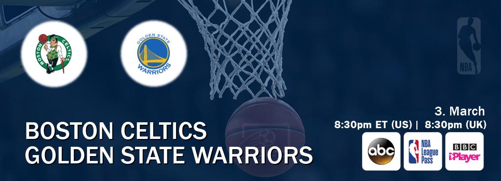 You can watch game live between Boston Celtics and Golden State Warriors on ABC(US), NBA League Pass, BBC iPlayer(UK).