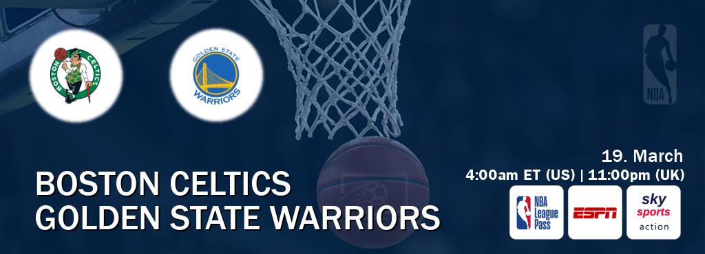 You can watch game live between Boston Celtics and Golden State Warriors on NBA League Pass, ESPN(AU), Sky Sports Action(UK).