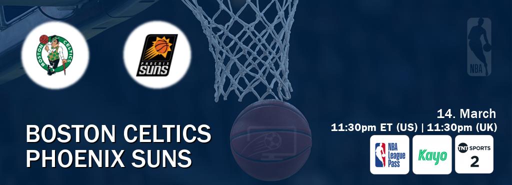 You can watch game live between Boston Celtics and Phoenix Suns on NBA League Pass, Kayo Sports(AU), TNT Sports 2(UK).