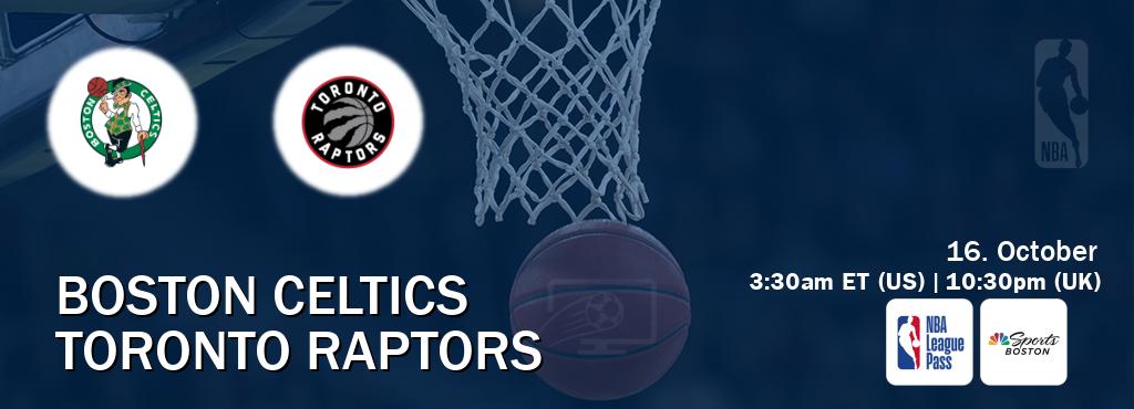 You can watch game live between Boston Celtics and Toronto Raptors on NBA League Pass and NBCS Boston(US). You can watch game live between Boston Celtics and Toronto Raptors on NBA League Pass and NBCS Boston(US).