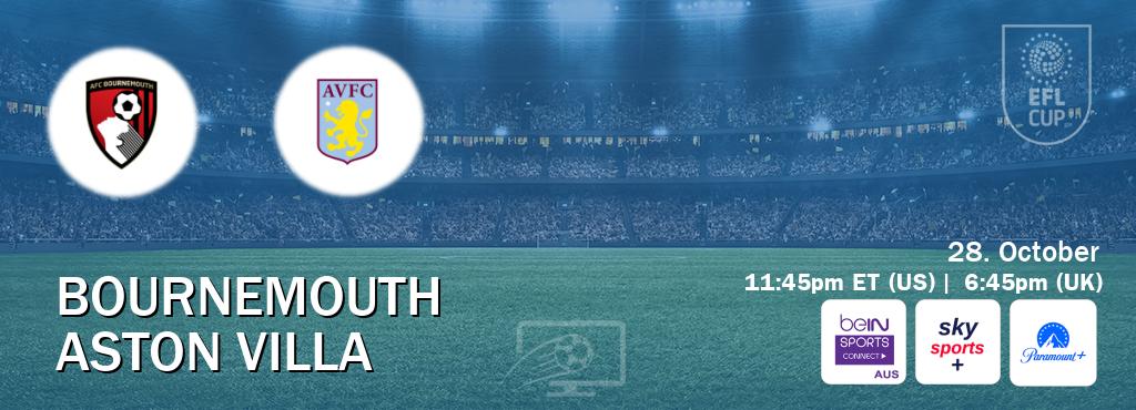 You can watch game live between Bournemouth and Aston Villa on beIN Sports Connect(AU), Sky Sports+(UK), Paramount+(US). You can watch game live between Bournemouth and Aston Villa on beIN Sports Connect(AU), Sky Sports+(UK), Paramount+(US).