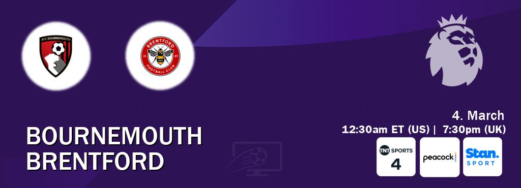 You can watch game live between Bournemouth and Brentford on TNT Sports 4(UK), Peacock(US), Stan Sport(AU). You can watch game live between Bournemouth and Brentford on TNT Sports 4(UK), Peacock(US), Stan Sport(AU).