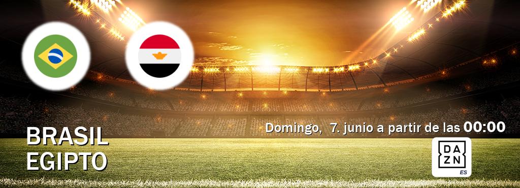 El partido entre Brasil y Egipto será retransmitido por DAZN España (domingo,  7. junio a partir de las  00:00).