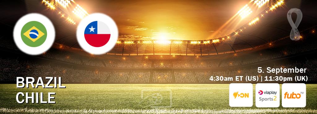 You can watch game live between Brazil and Chile on SBS On Demand(AU), Viaplay Sports 2(UK), fuboTV(US).