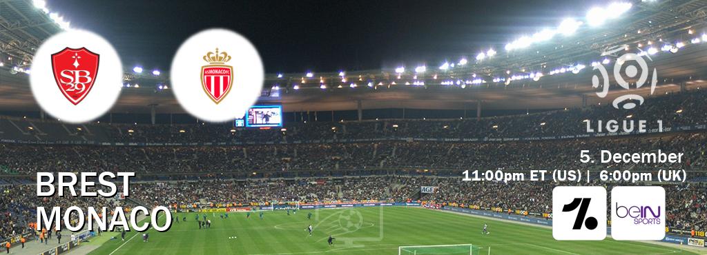 You can watch game live between Brest and Monaco on OneFootball and beIN SPORTS USA(US).