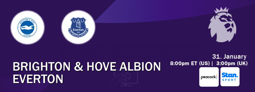 You can watch game live between Brighton & Hove Albion and Everton on Peacock(US) and Stan Sport(AU). You can watch game live between Brighton & Hove Albion and Everton on Peacock(US) and Stan Sport(AU).