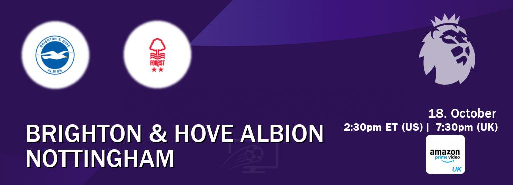 You can watch game live between Brighton & Hove Albion and Nottingham on Amazon Prime Video UK.