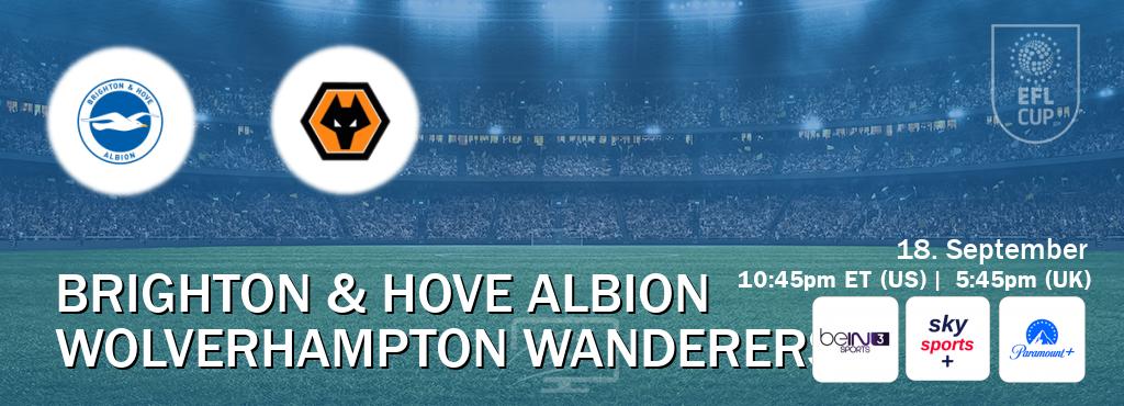 You can watch game live between Brighton & Hove Albion and Wolverhampton Wanderers on beIN SPORTS 3(AU), Sky Sports+(UK), Paramount+(US).