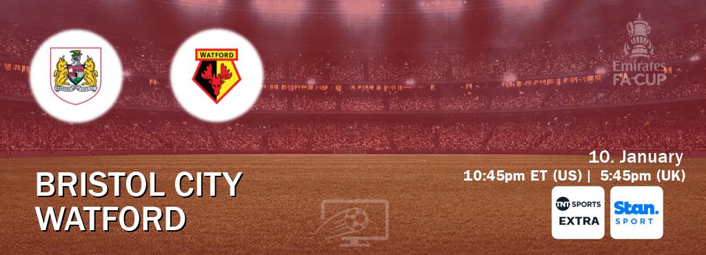 You can watch game live between Bristol City and Watford on TNT Sports Extra(UK) and Stan Sport(AU). You can watch game live between Bristol City and Watford on TNT Sports Extra(UK) and Stan Sport(AU).