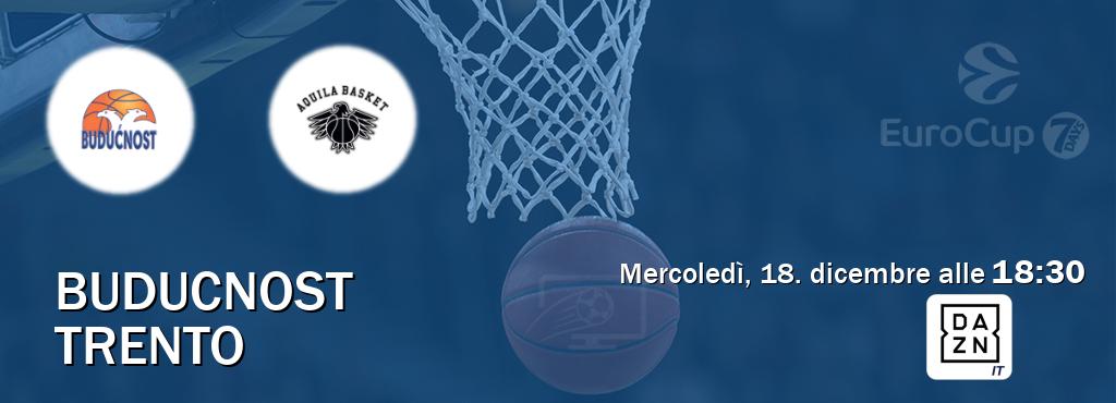 Il match Buducnost - Trento sarà trasmesso in diretta TV su DAZN Italia (ore 18:30)