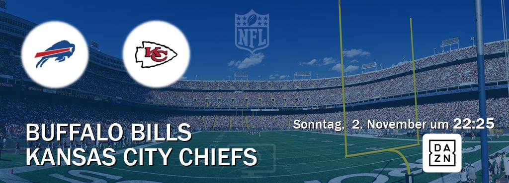 Das Spiel zwischen Buffalo Bills und Kansas City Chiefs wird am Sonntag, 2. November um 22:25, live vom DAZN übertragen. Das Spiel zwischen Buffalo Bills und Kansas City Chiefs wird am Sonntag, 2. November um 22:25, live vom DAZN übertragen.