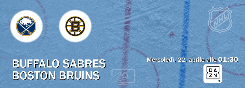 Il match Buffalo Sabres - Boston Bruins sarà trasmesso in diretta TV su DAZN Italia (ore 01:30)