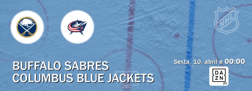 Jogo entre Buffalo Sabres e Columbus Blue Jackets tem emissão DAZN (sexta, 10. abril e  00:00).