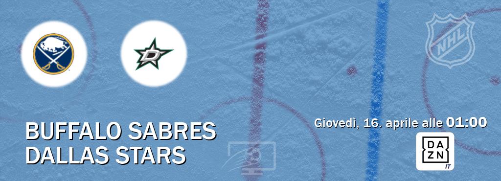 Il match Buffalo Sabres - Dallas Stars sarà trasmesso in diretta TV su DAZN Italia (ore 01:00)