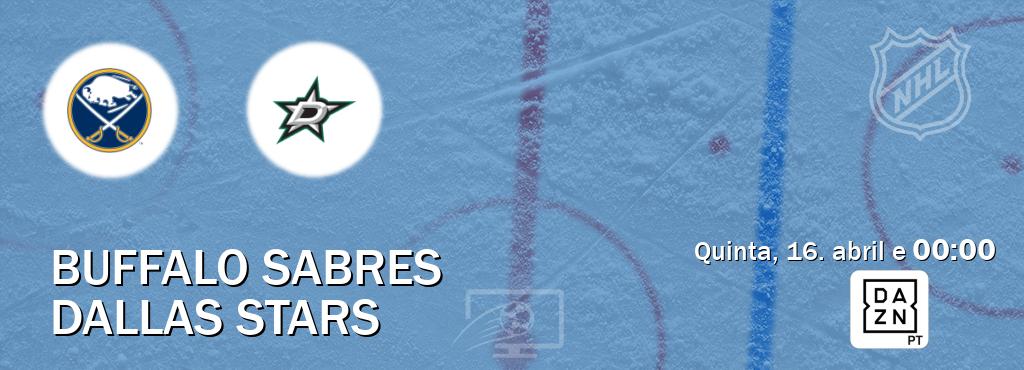 Jogo entre Buffalo Sabres e Dallas Stars tem emissão DAZN (quinta, 16. abril e  00:00).