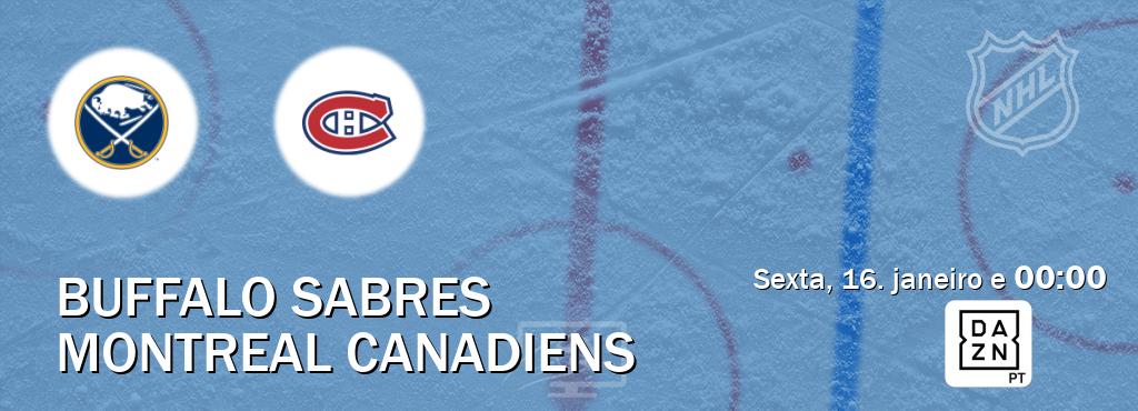 Jogo entre Buffalo Sabres e Montreal Canadiens tem emissão DAZN (sexta, 16. janeiro e  00:00).