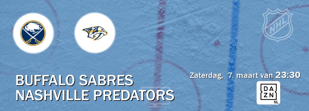 Wedstrijd tussen Buffalo Sabres en Nashville Predators live op tv bij DAZN (zaterdag,  7. maart van  23:30).