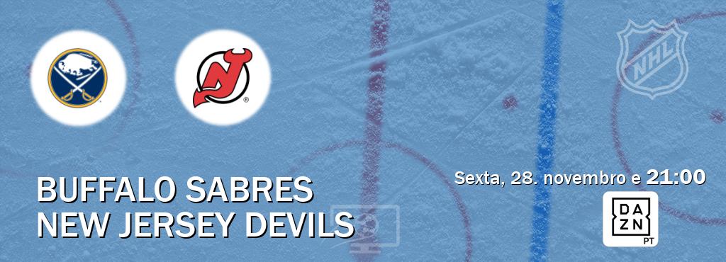 Jogo entre Buffalo Sabres e New Jersey Devils tem emissão DAZN (sexta, 28. novembro e  21:00).