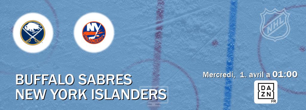 Match entre Buffalo Sabres et New York Islanders en direct à la DAZN (mercredi,  1. avril a  01:00).