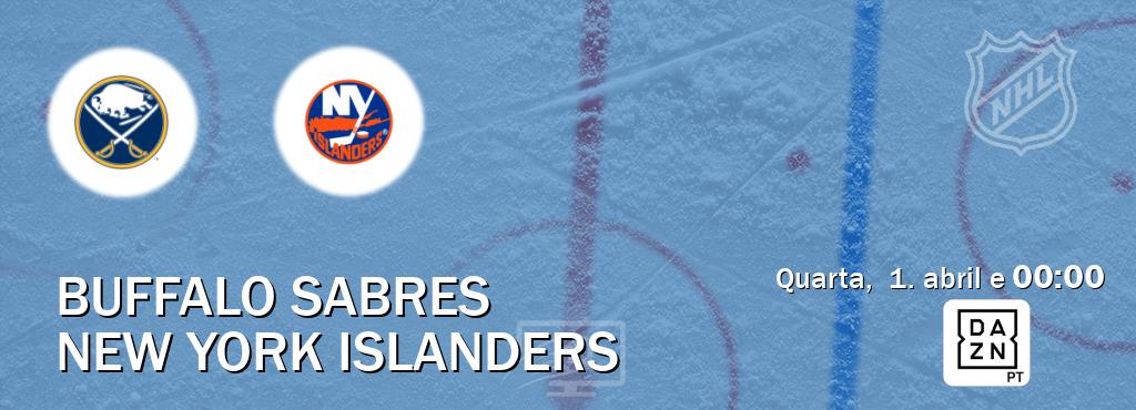 Jogo entre Buffalo Sabres e New York Islanders tem emissão DAZN (quarta,  1. abril e  00:00).