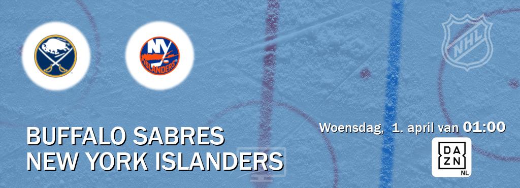 Wedstrijd tussen Buffalo Sabres en New York Islanders live op tv bij DAZN (woensdag,  1. april van  01:00).