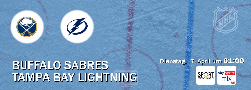 Das Spiel zwischen Buffalo Sabres und Tampa Bay Lightning wird am Dienstag,  7. April um  01:00, live vom Sportdeutschland.TV und Sky Sport Mix übertragen.