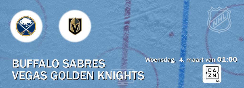 Wedstrijd tussen Buffalo Sabres en Vegas Golden Knights live op tv bij DAZN (woensdag,  4. maart van  01:00).