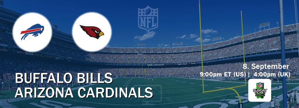 You can watch game live between Buffalo Bills and Arizona Cardinals on NFL Sunday Ticket(US).