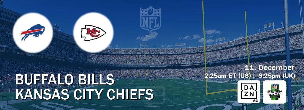 You can watch game live between Buffalo Bills and Kansas City Chiefs on DAZN(AU) and NFL Sunday Ticket(US).