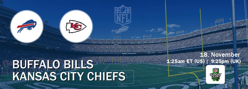 You can watch game live between Buffalo Bills and Kansas City Chiefs on NFL Sunday Ticket(US).