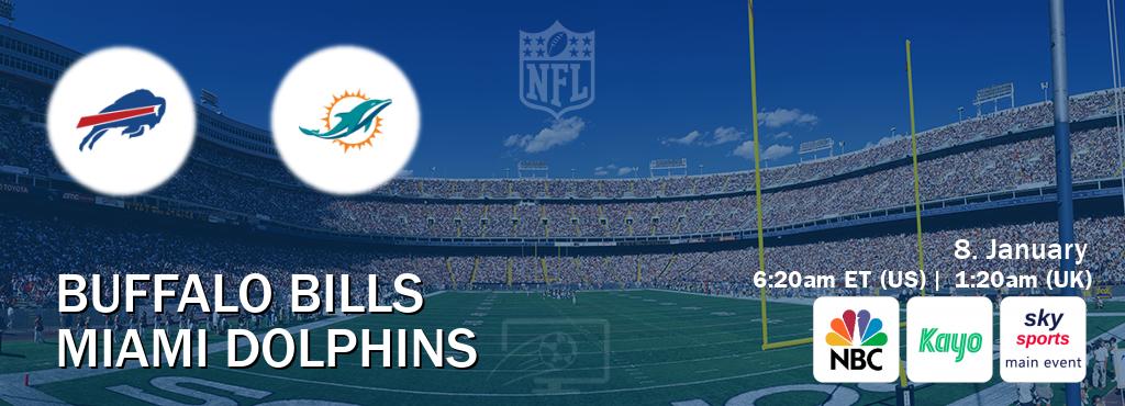You can watch game live between Buffalo Bills and Miami Dolphins on NBC(US), Kayo Sports(AU), Sky Sports Main Event(UK).