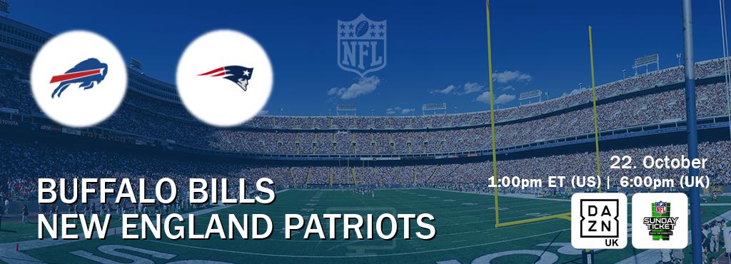 You can watch game live between Buffalo Bills and New England Patriots on DAZN UK(UK) and NFL Sunday Ticket(US).