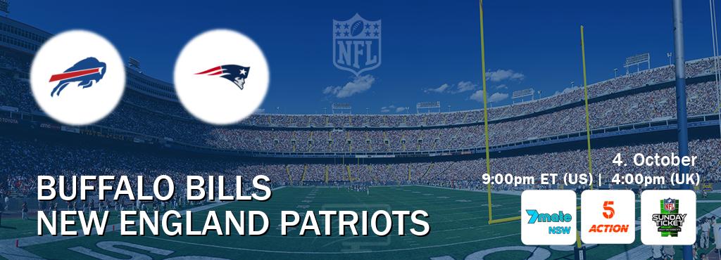You can watch game live between Buffalo Bills and New England Patriots on 7Mate Sydney(AU), 5Action(UK), NFL Sunday Ticket(US).