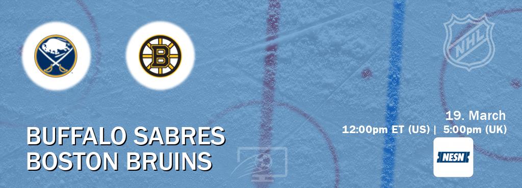 You can watch game live between Buffalo Sabres and Boston Bruins on NESN.