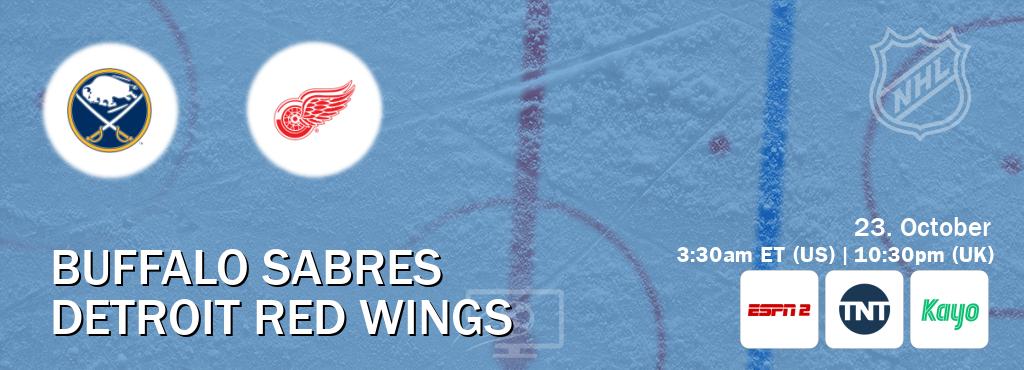You can watch game live between Buffalo Sabres and Detroit Red Wings on ESPN2(AU), TNT(US), Kayo Sports(AU). You can watch game live between Buffalo Sabres and Detroit Red Wings on ESPN2(AU), TNT(US), Kayo Sports(AU).