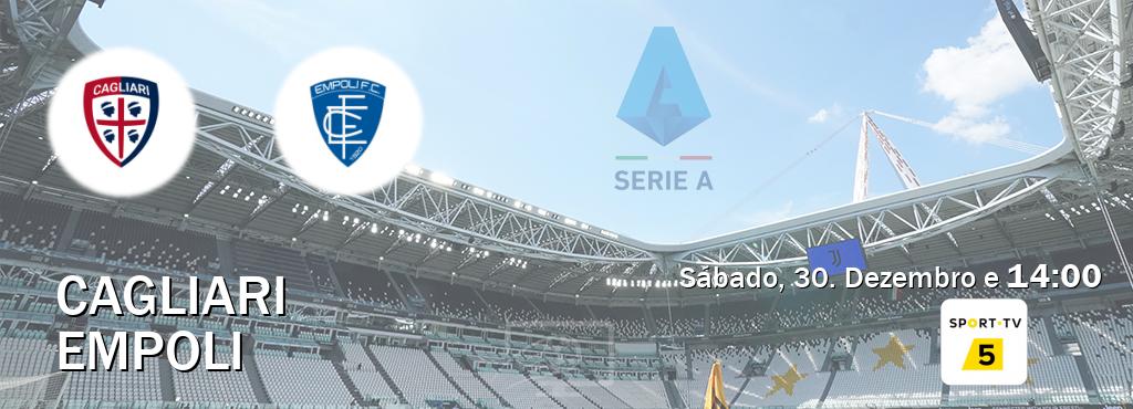 Jogo entre Cagliari e Empoli tem emissão Sport TV 5 (Sábado, 30. Dezembro e  14:00).