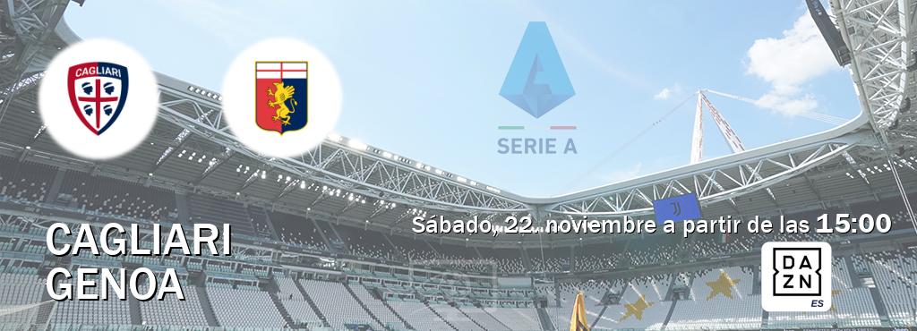 El partido entre Cagliari y Genoa será retransmitido por DAZN España (sábado, 22. noviembre a partir de las 15:00). El partido entre Cagliari y Genoa será retransmitido por DAZN España (sábado, 22. noviembre a partir de las 15:00).
