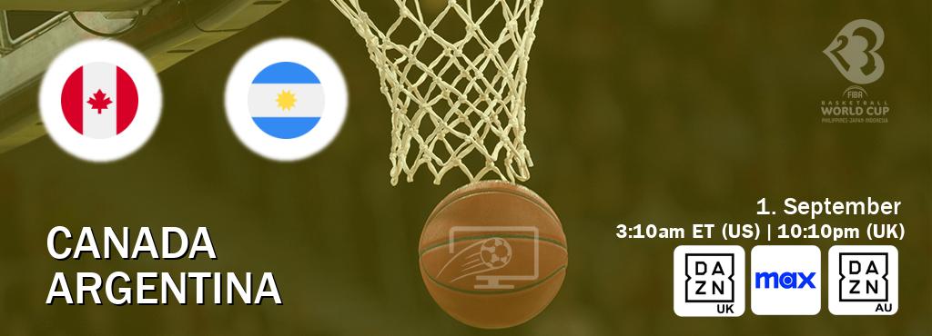 You can watch game live between Canada and Argentina on DAZN UK(UK), Max(US), DAZN(AU).