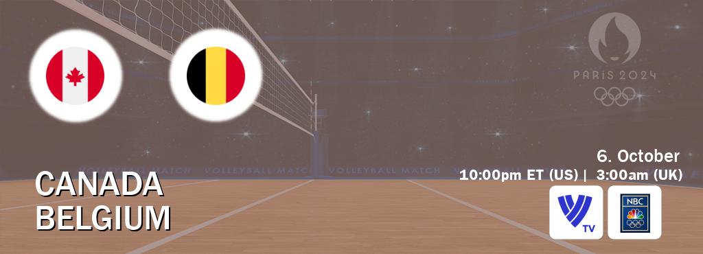 You can watch game live between Canada and Belgium on Volleyball TV and NBC Olympics(US).