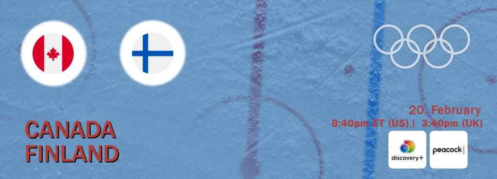 You can watch game live between Canada and Finland on Discovery +(UK) and Peacock(US).
