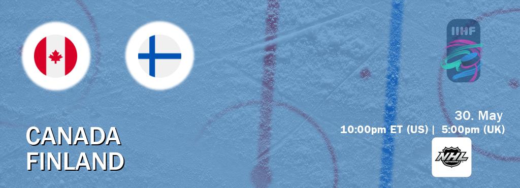 You can watch game live between Canada and Finland on NHL Network(US).