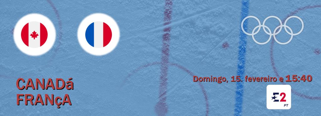 Jogo entre Canadá e França tem emissão Eurosport 2 (domingo, 15. fevereiro e  15:40).